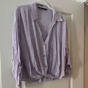 Zara Lavender and White Striped Button Shirt